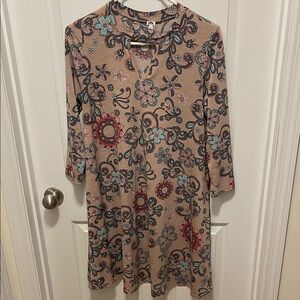 Honeyme Floral Patterned Tan Dress